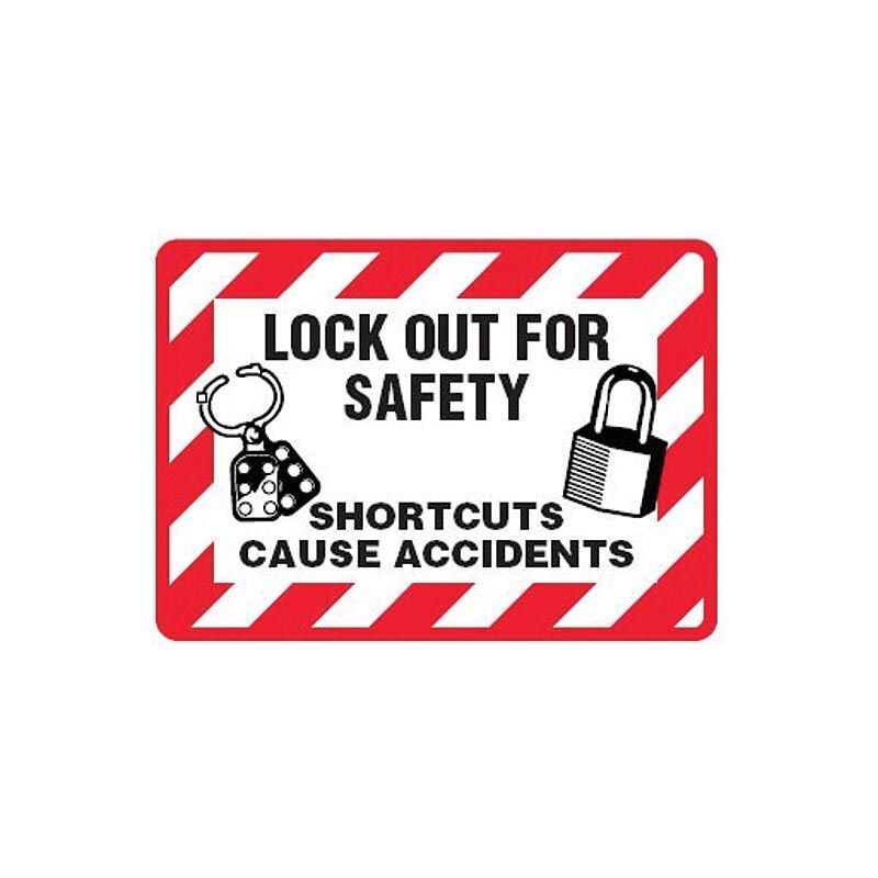 Lockout For Safety Shortcuts Cause Accidents Label - AIMS Industrial Supplies