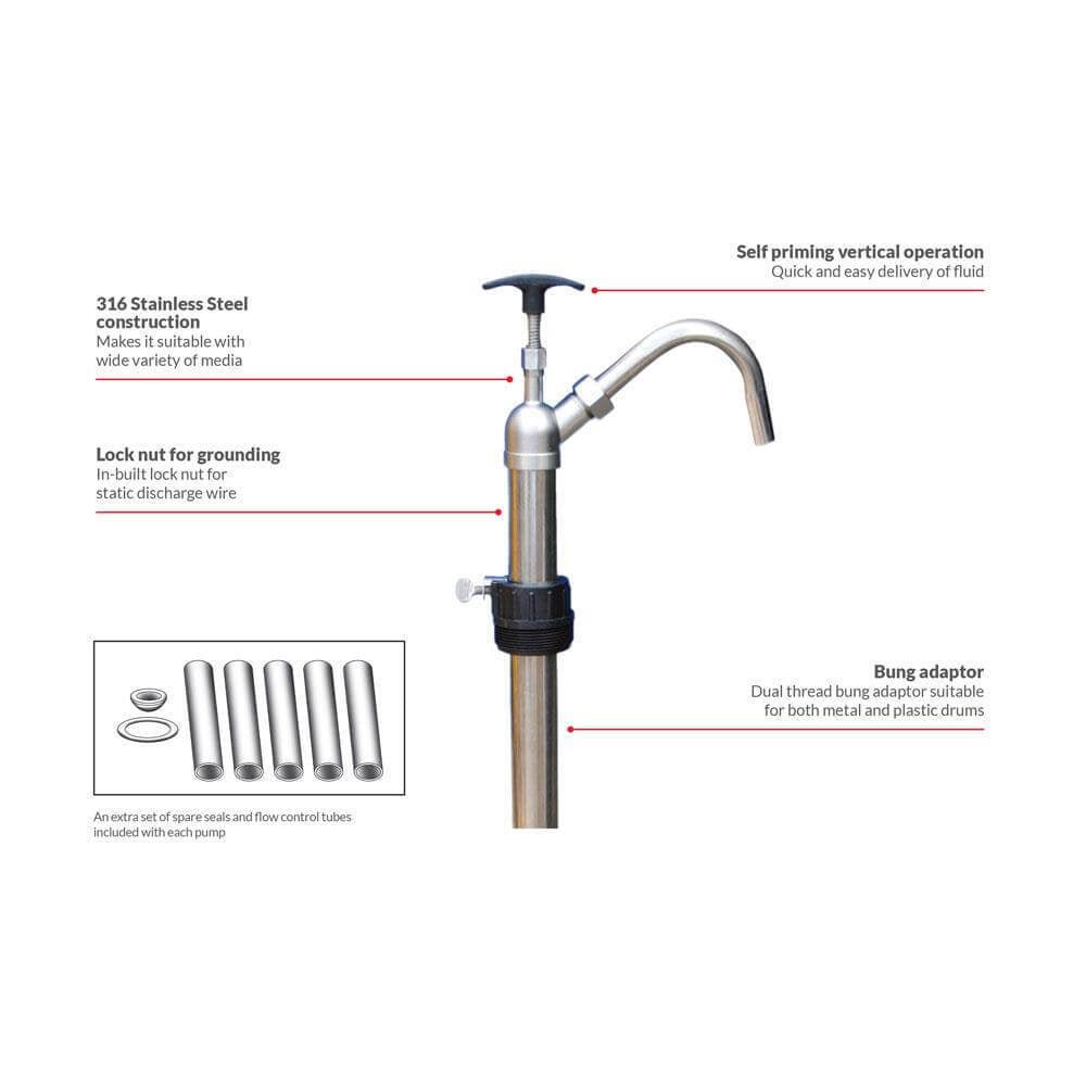 Lubemate Stainless Steel Hand Pump (50L - 200L Drum) L-SSHP - AIMS Industrial Supplies