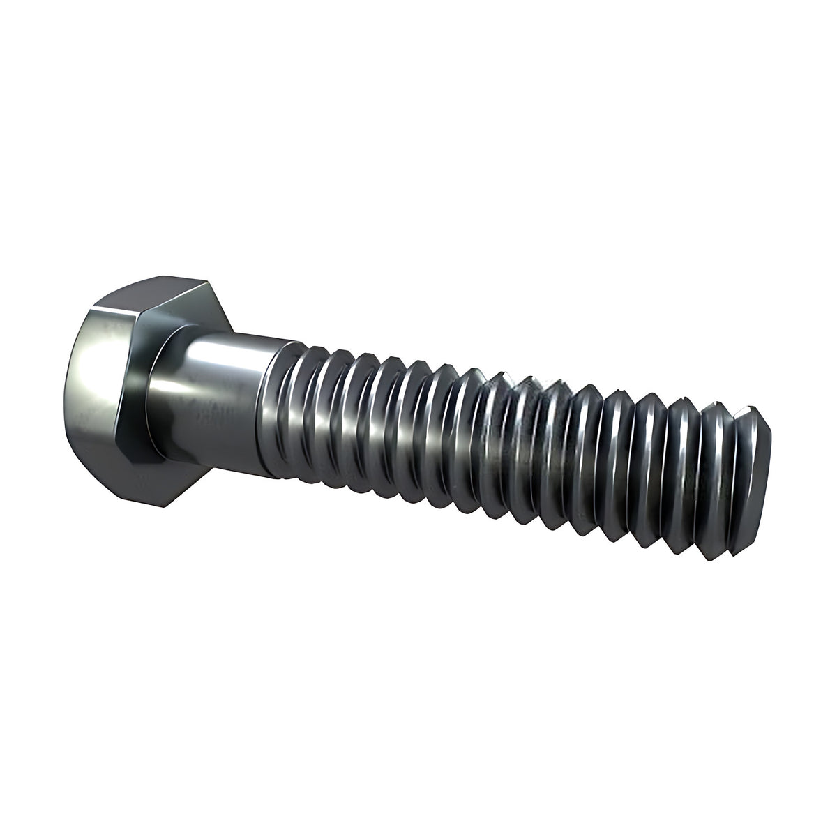 Hobson M14 x 120mm hex bolt, zinc plated, silver hex head and threaded shank, angled view