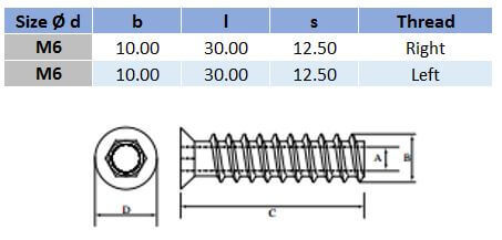 M6 316 Stainless Steel Left Hand Thread Countersunk Timber Insert Box of 10 - AIMS Industrial Supplies