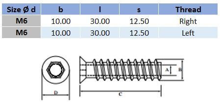 M6 316 Stainless Steel Right Hand Thread Countersunk Timber Insert Box of 10 - AIMS Industrial Supplies