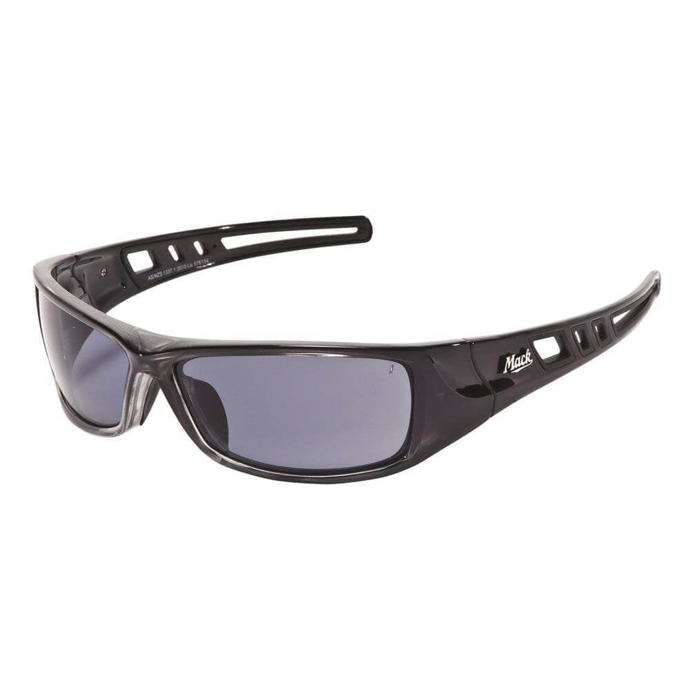 Mack B-Double Safety Spectacles, Smoke Polarised/Black Silver - Pack of 12 - AIMS Industrial Supplies
