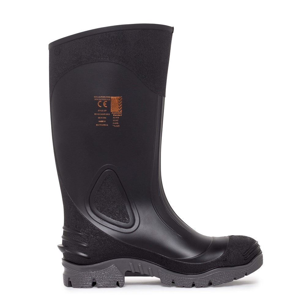 Mack Pump Safety Gumboots, Black/Grey -Size 5 - AIMS Industrial Supplies