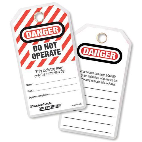 Master Lock 0497A Danger "Do Not Operate" Lockout Tag White/Red/Black - 12-Pack - AIMS Industrial Supplies
