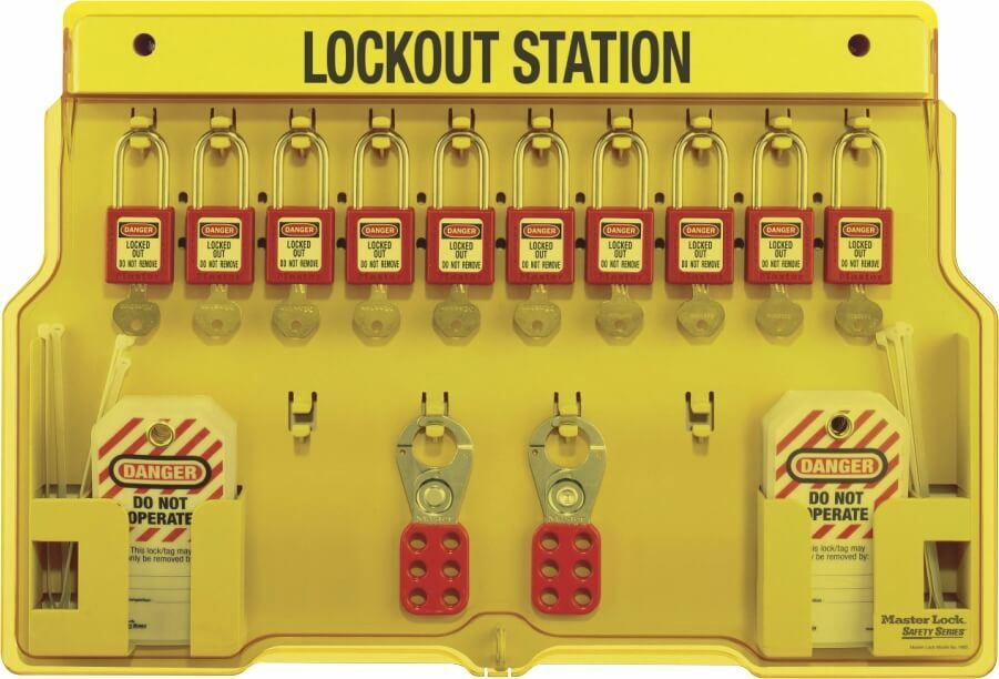 Master Lock 10-Lock Lockout Station with 2 Hasps, 24 Lockout Tags - AIMS Industrial Supplies
