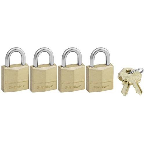 Master Lock 120QAU 20mm Diamond Brass Padlock 4 Pack KA, 2 Keys - Box of 4 - AIMS Industrial Supplies