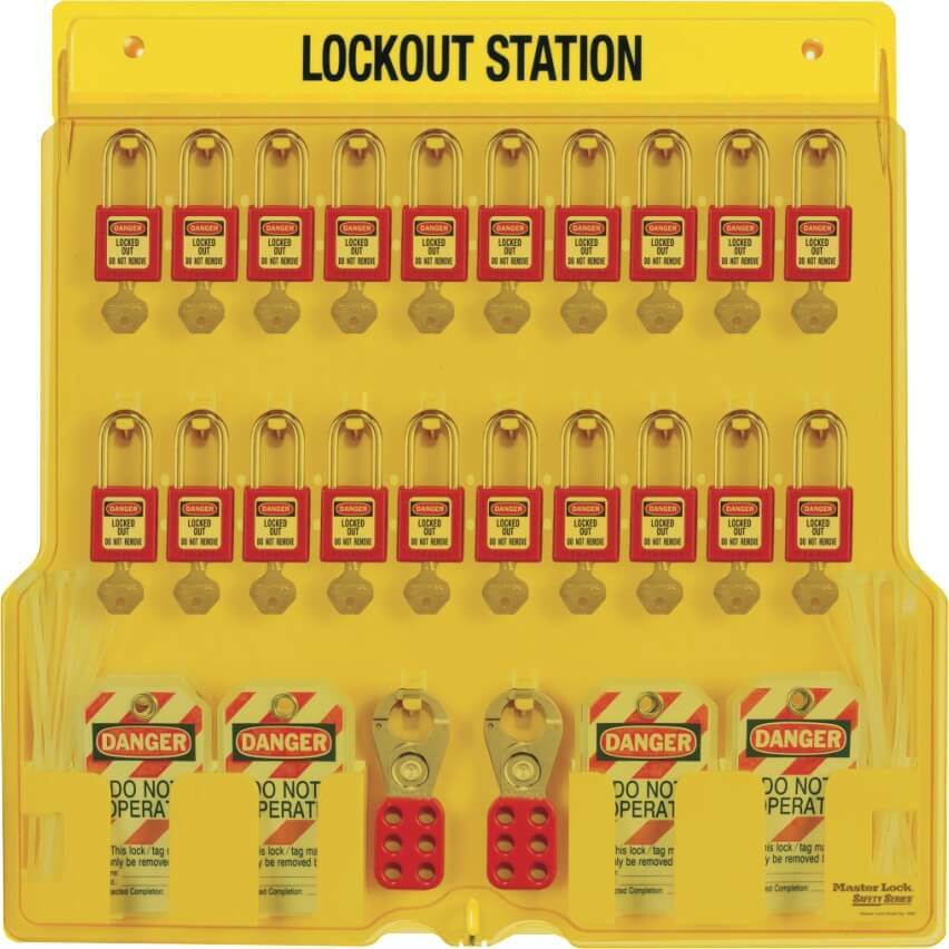 Master Lock 20-Lock Lockout Station with 4 Hasps, 48 Lockout Tags - AIMS Industrial Supplies