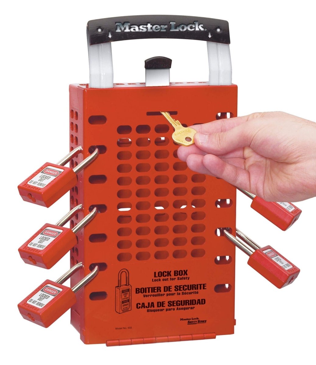 Master Lock Group Lockout Box - Red, Latch Tight Lock - AIMS Industrial Supplies