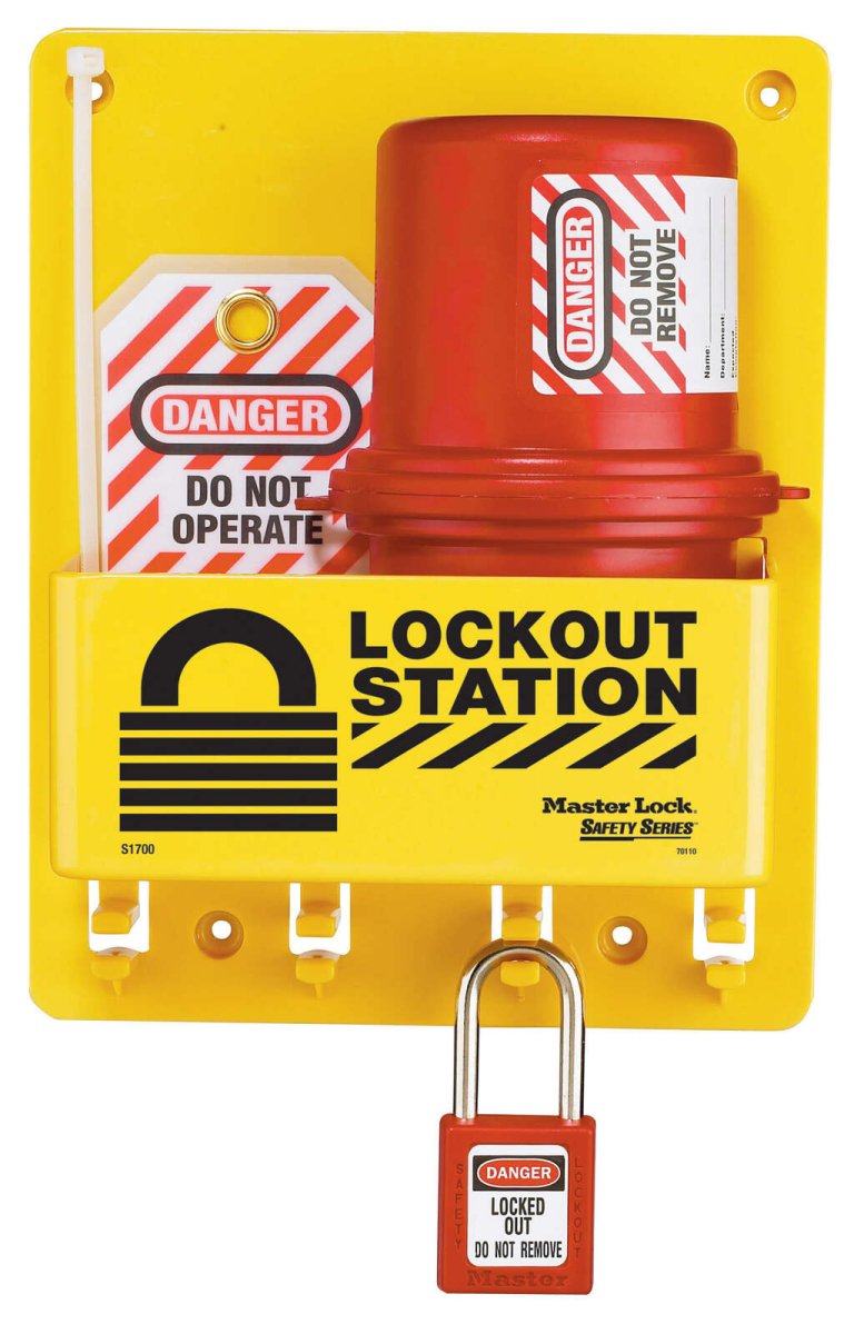 Master Lock Lockout Station - 1 Padlock, 1 Plug Lockout Device, 2 Tags - AIMS Industrial Supplies