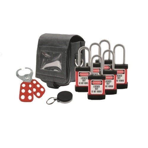 Master Lock PEKS31REDKA6 Mini Lockout Pouch With Kit, Padlocks Keyed Alike - AIMS Industrial Supplies