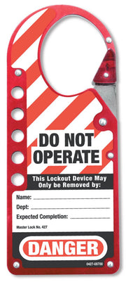 Master Lock Snap-On Lockout Hasp with Tag - Red, Aluminium - AIMS Industrial Supplies
