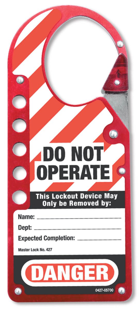 Master Lock Snap-On Lockout Hasp with Tag - Red, Aluminium - AIMS Industrial Supplies