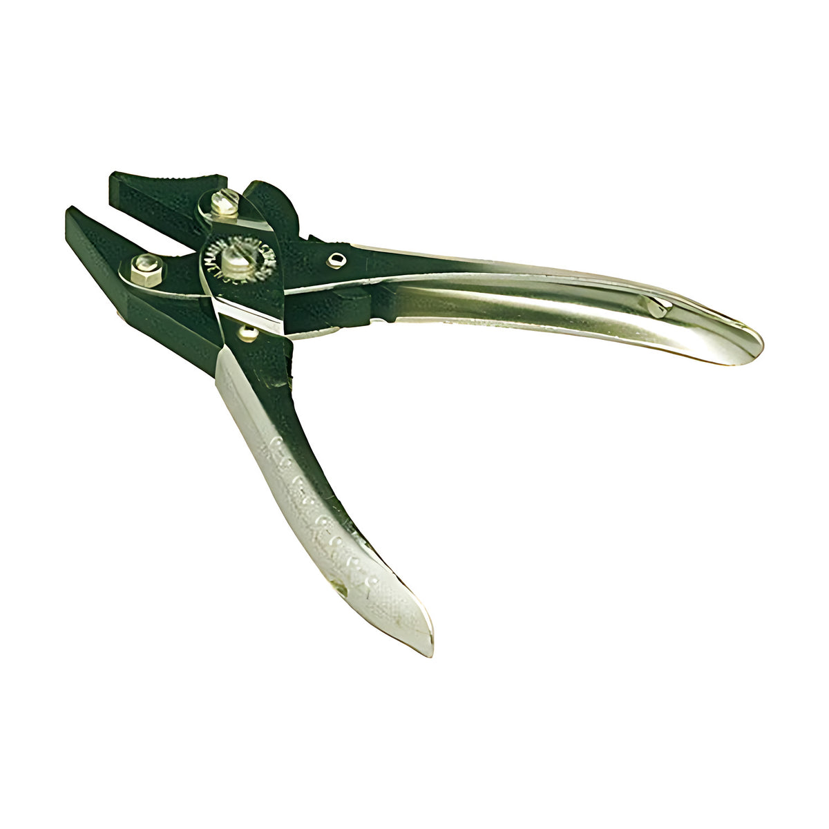 Maun 160 mm side cutter parallel plier with serrated parallel jaws and green steel handles, side view