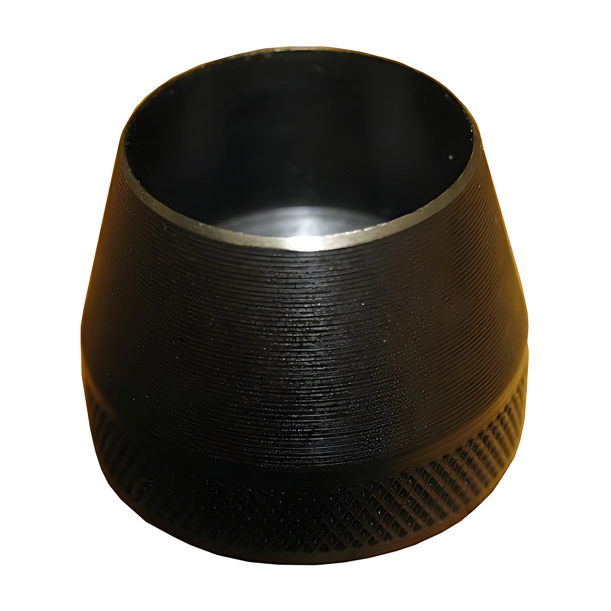 Close-up of a Maun metric hollow wad punch in blackened steel with a knurled base