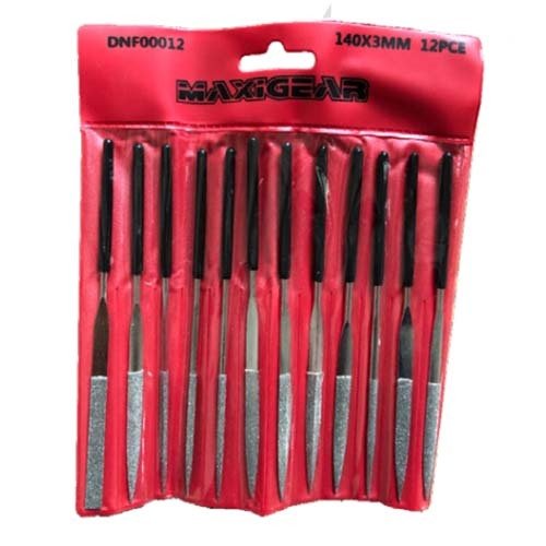 Maxigear DNF00012 140 x 3mm Diamond Needle Files Set , 12 Pieces - AIMS Industrial Supplies