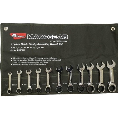 Maxigear Stubby Combination Ratcheting Wrench, 7 Pieces SAE Set - AIMS Industrial Supplies