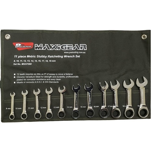 Maxigear Stubby Combination Ratcheting Wrench, 7 Pieces SAE Set1