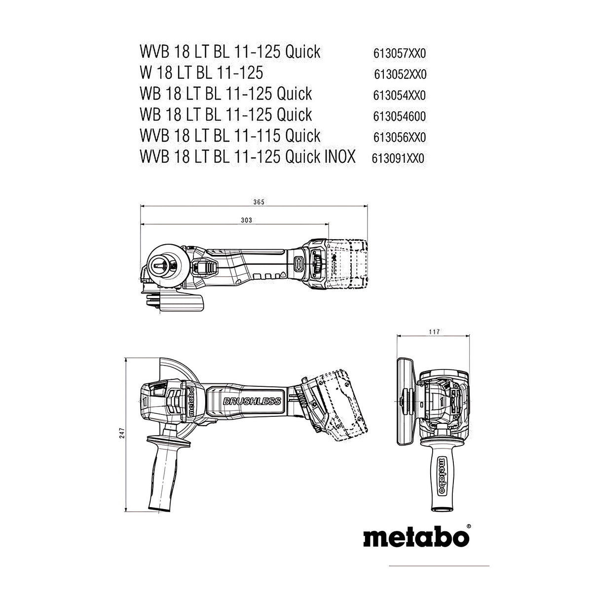 Metabo 18V 125mm Brushless Angle Grinder With Brake (Tool Only) - 613054850