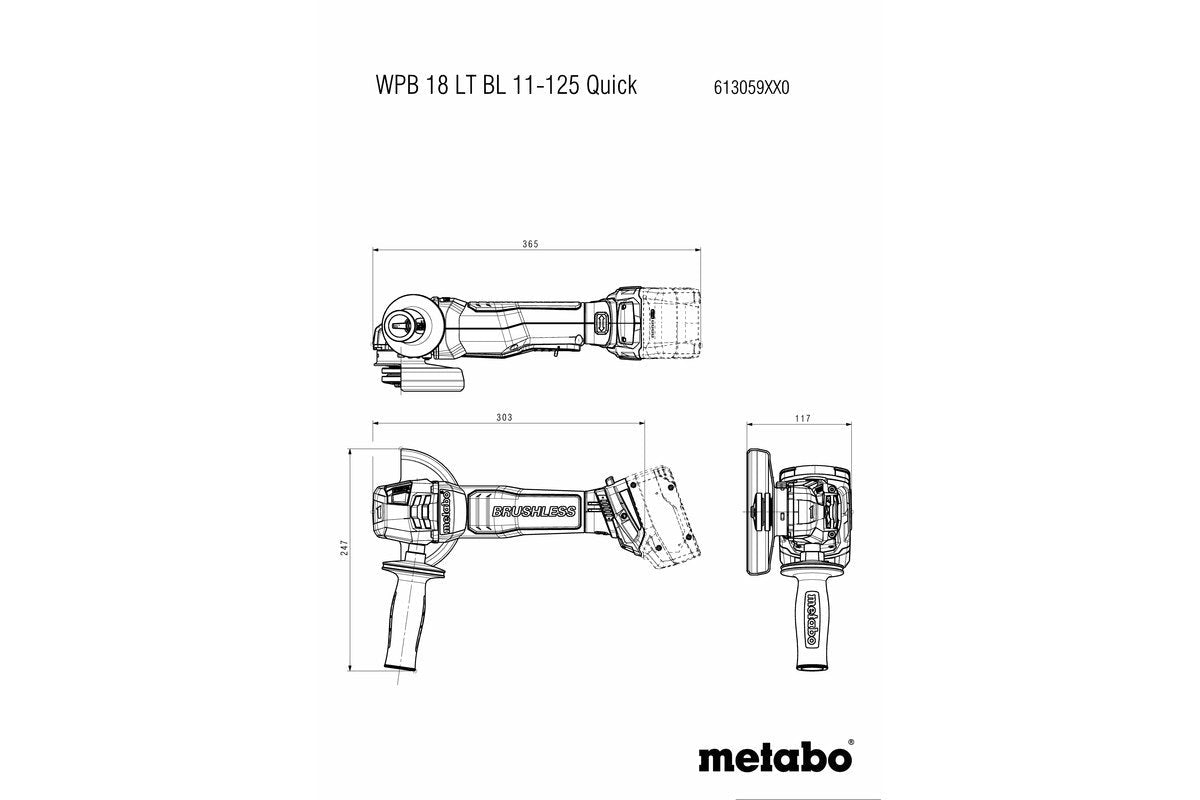 Metabo 18V 125mm Brushless Angle Grinder With Paddle Switch (Tool Only) - 613059850 - AIMS Industrial Supplies