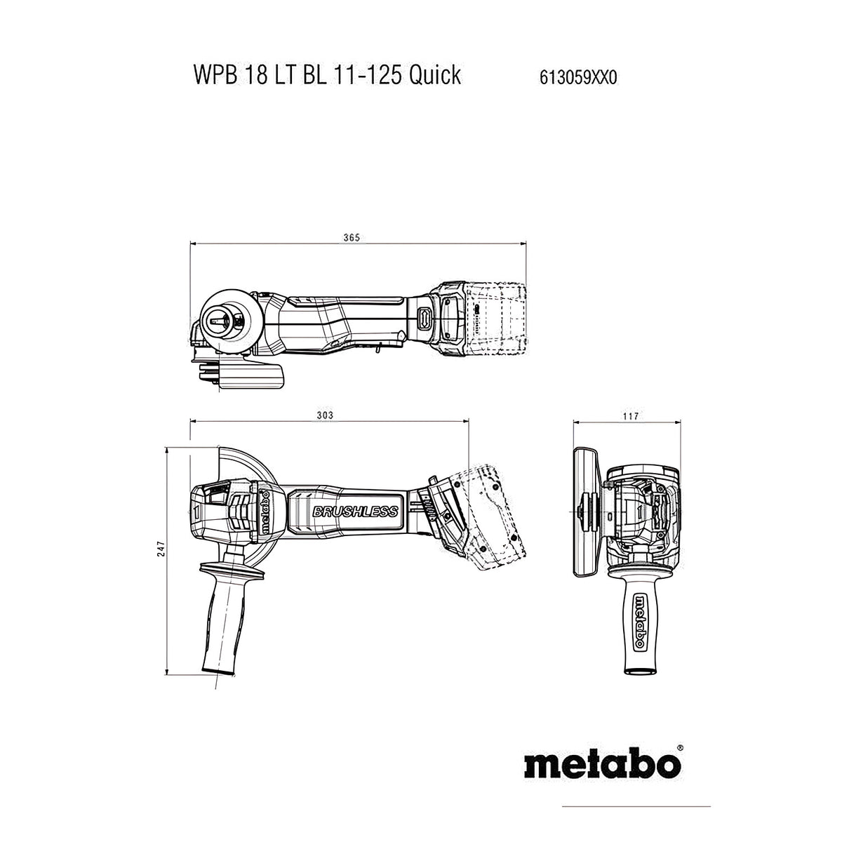 Metabo 18V 125mm Brushless Angle Grinder With Paddle Switch (Tool Only) - 613059850