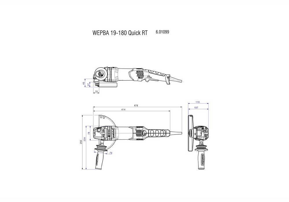 Metabo 601099000 Angle Grinder Ø180 mm, 1900W, Safety Clutch - AIMS Industrial Supplies