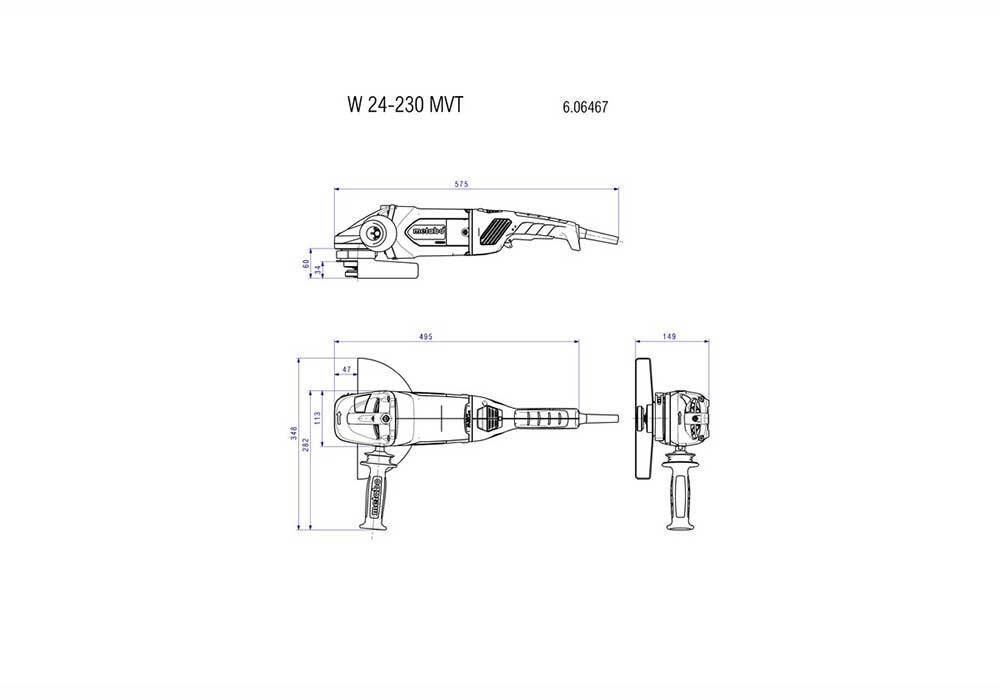Metabo 606467190 Angle Grinder Ø230 mm, 2400W, 3-position Side Handle - AIMS Industrial Supplies