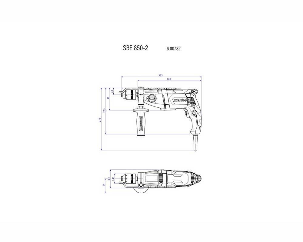 Metabo 850W Impact Drill Geared Chuck 3100rpm 6007825306