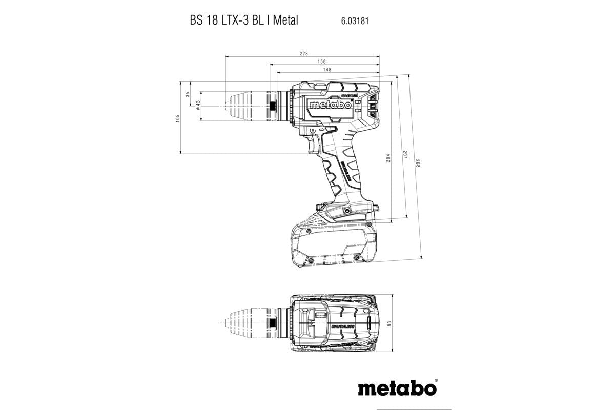 Metabo BS 18 LTX - 3 BL I Metal 18V Brushless 3 Speed Drill W/ Anti - Kick - Back 130Nm - Tool Only - AIMS Industrial Supplies
