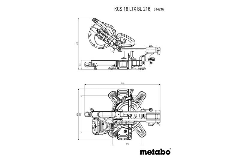 Metabo KGS 18 LTX BL 216 - 18V Cordless Mitre Saw - Tool Only - AIMS Industrial Supplies