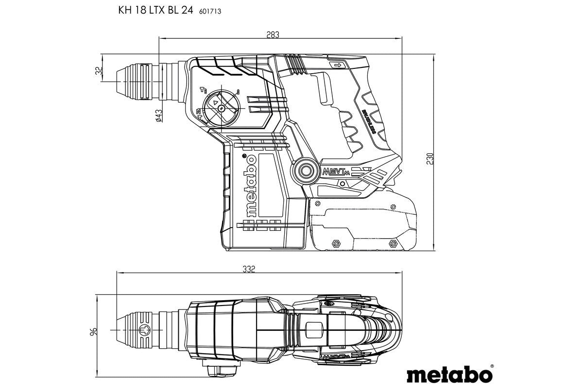 Metabo KH 18 LTX BL 24 18V Cordless Rotary Hammer Drill 3 Mode (Tool Only) - AIMS Industrial Supplies