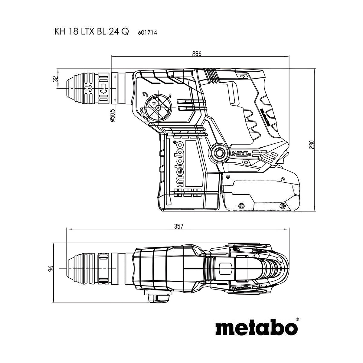 Metabo KH 18 LTX BL 24 Q 18V Cordless Rotary Hammer Drill 3 Mode With Quick Chuck (Tool Only)