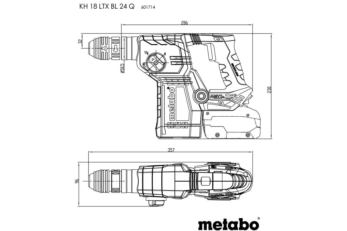 Metabo KH 18 LTX BL 24 Q 18V Cordless Rotary Hammer Drill 3 Mode With Quick Chuck (Tool Only) - AIMS Industrial Supplies