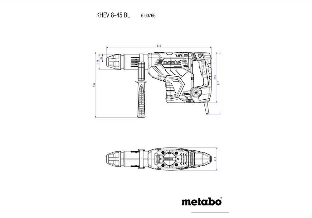 Metabo KHEV 8-45 BL Brushless SDS Max Rotary Hammer 1500W, 2 Mode3