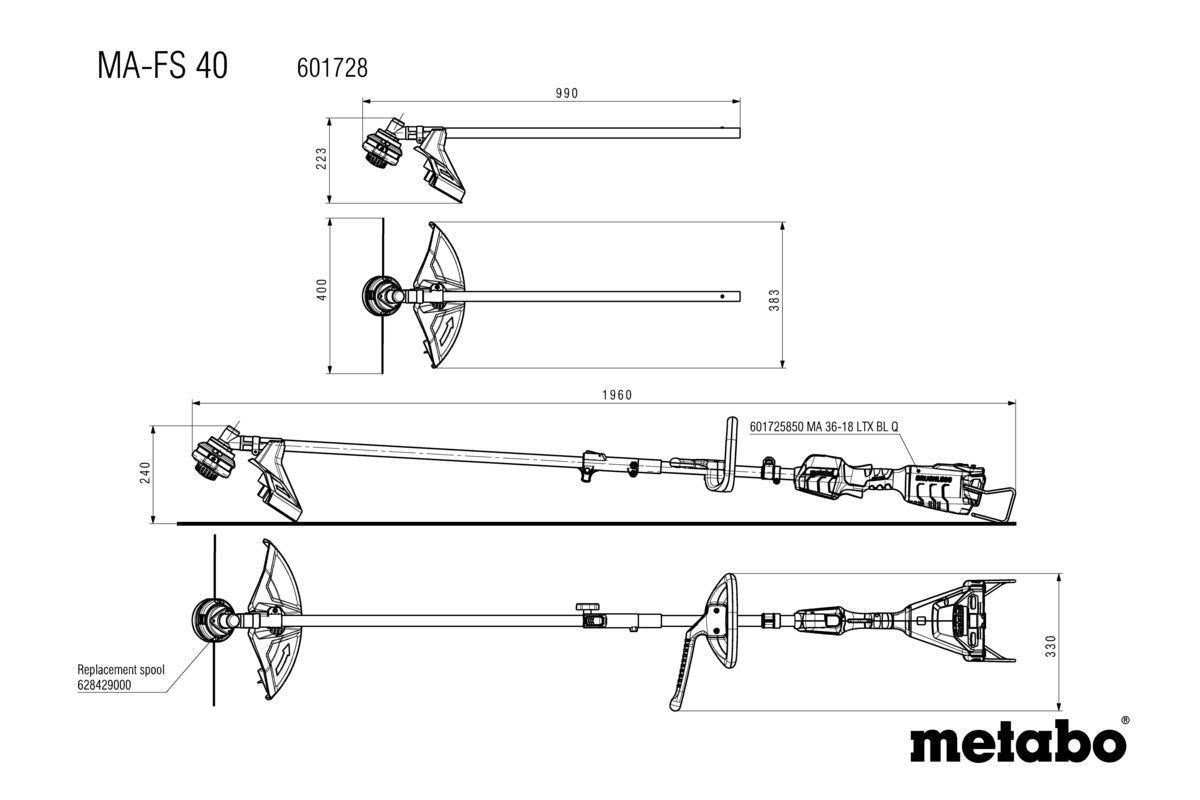 Metabo MA - FS 40 Brush Cutter 400mm Multi - Function Powerhead Attachment - AIMS Industrial Supplies