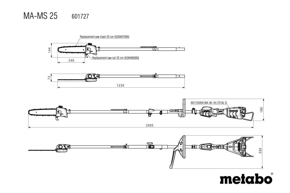Metabo MA - MS 25 Pole Pruner 250mm Multi - Function Powerhead Attachment - AIMS Industrial Supplies