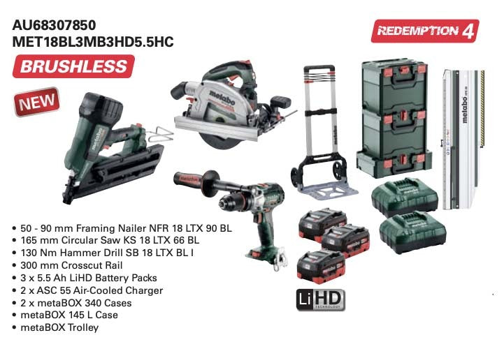 Metabo MET18BL3MB3HD5.5HC 18V Brushless Framing Kit - AU683078502