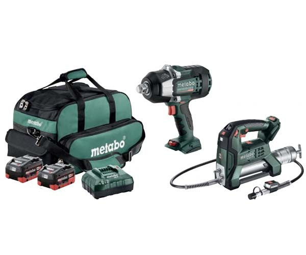 Metabo MET18MX2SB2HD5.5HE 18V Brushless 3/4" Impact Wrench 1750Nm & Grease Gun Kit1