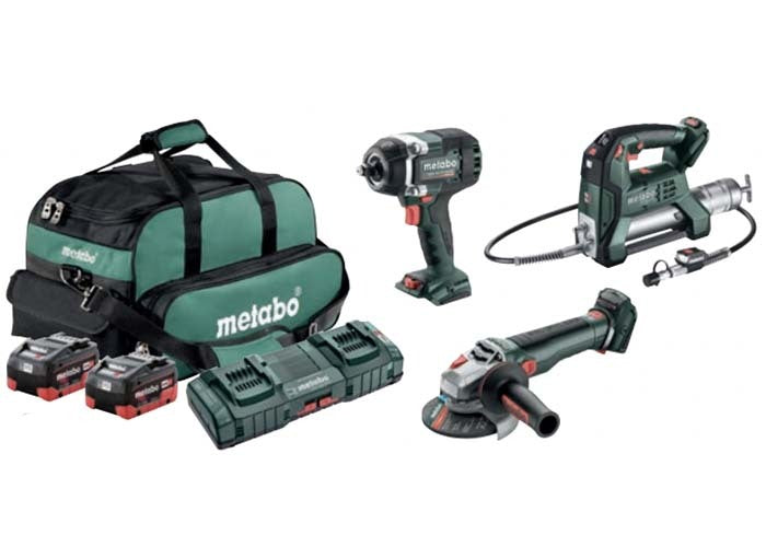Metabo MET18MX3SB2HD5.5FB 18V Brushless 1/2" Impact Wrench, Grease Gun & 125mm Angle Grinder1