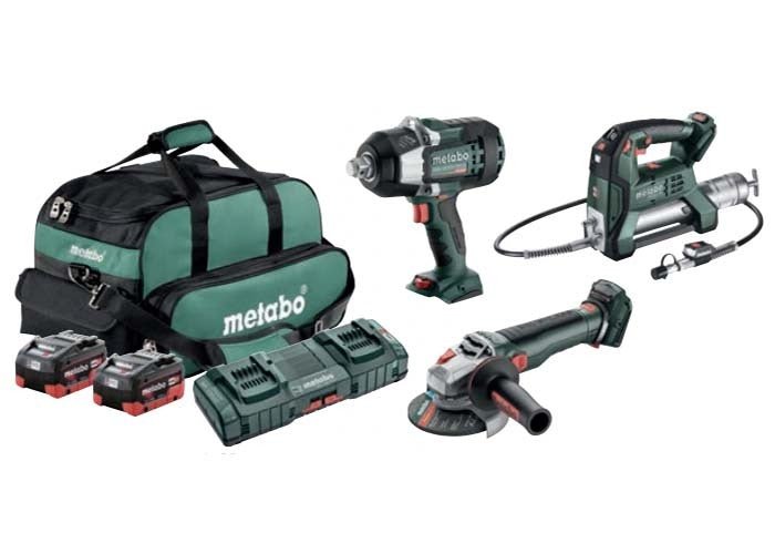 Metabo MET18MX3SB2HD5.5DN 18V Brushless 3/4" Impact Wrench, Grease Gun & 125mm Angle Grinder - AIMS Industrial Supplies