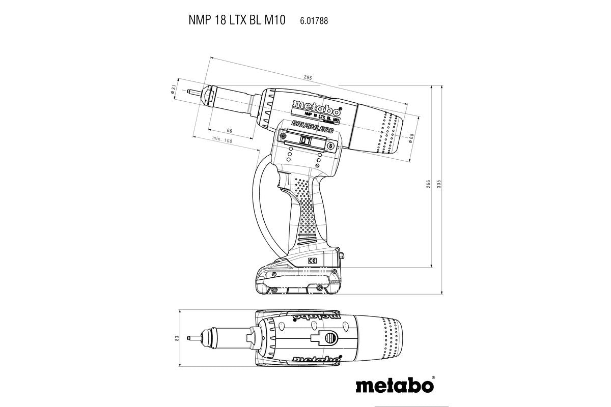 Metabo NMP 18 LTX BL M10 18V Cordless Blind Rivet Nut Gun (Tool Only) - 6017888402
