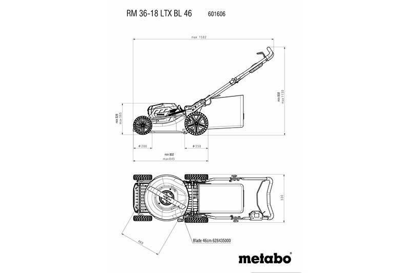 Metabo RM 36-18 LTX BL 46 Cordless Lawn Mower, 18V (Tool Only) - AIMS Industrial Supplies