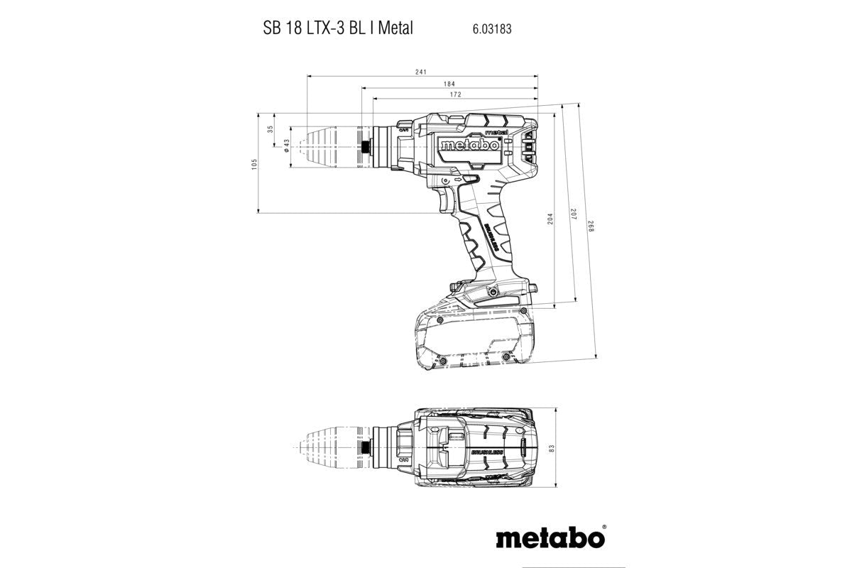 Metabo SB 18 LTX - 3 BL I Metal 18V Brushless Hammer Drill W/ Anti - Kick - Back & Re - Tensioning Chuck - AIMS Industrial Supplies