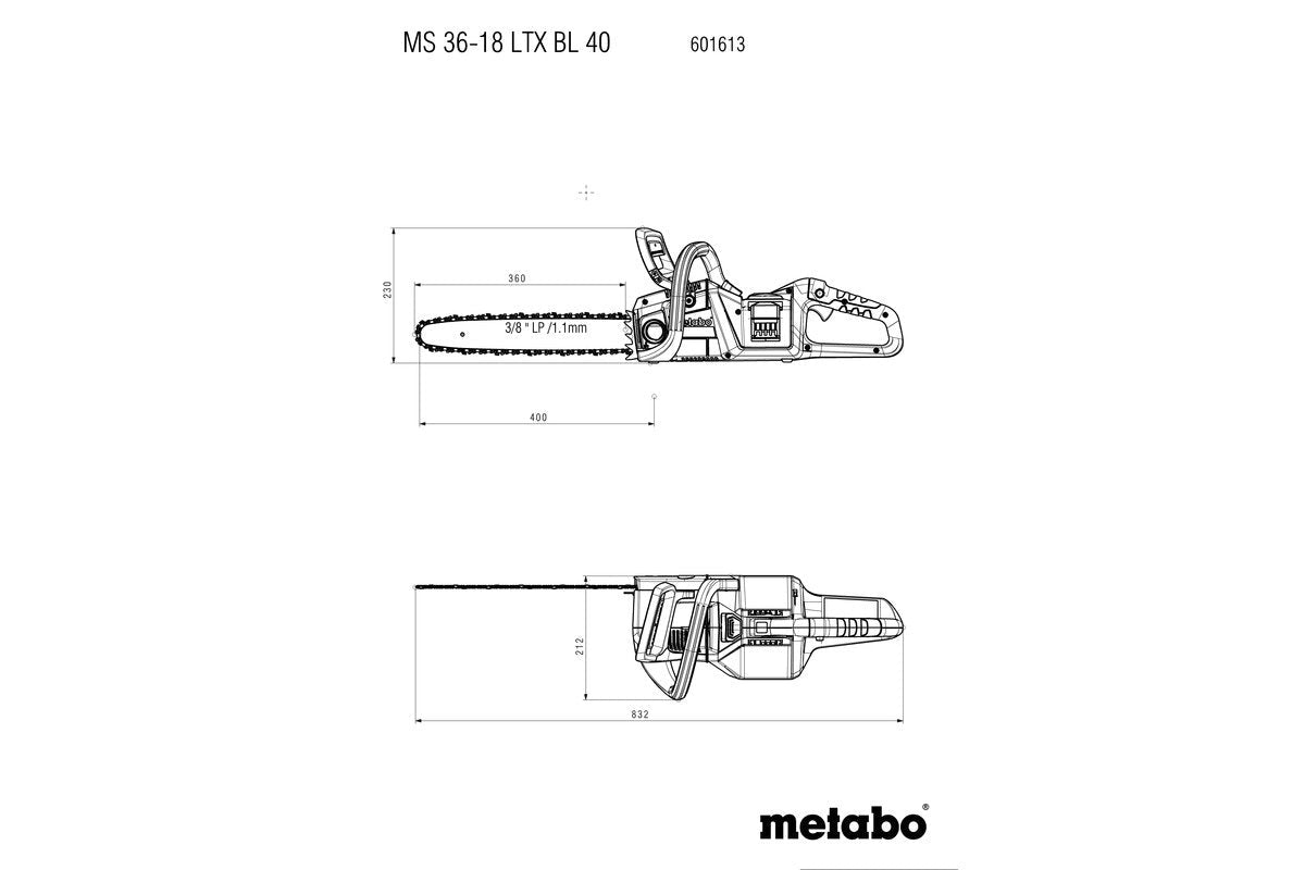 Metabo SB 18 LTX - 3 BL I Metal 2 x 18V Brushless Chainsaw 400mm - Tool Only - AIMS Industrial Supplies