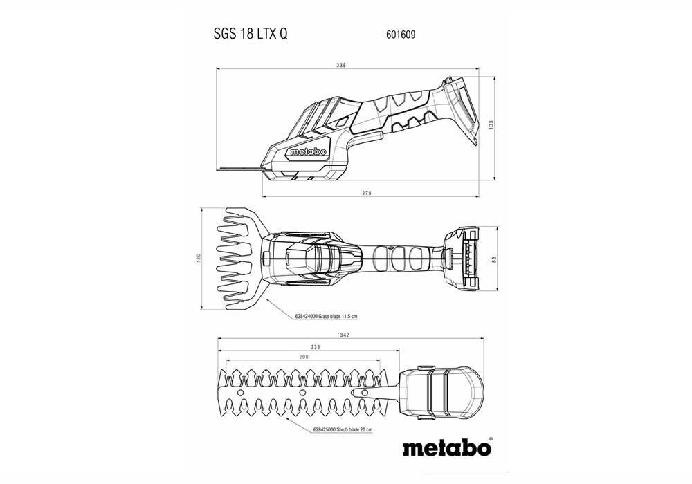 Metabo SGS 18 LTX Q Cordless Shrub & Grass Shear, 18V (Tool Only) - AIMS Industrial Supplies