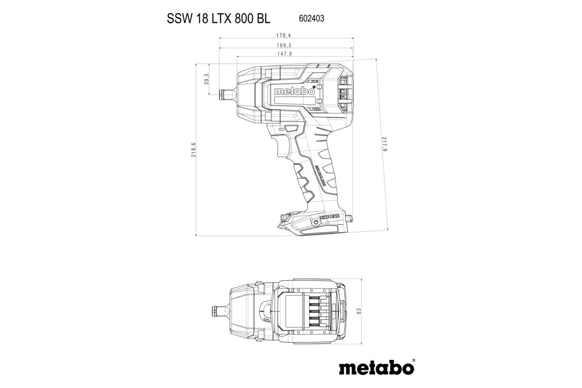 Metabo SSW 18 LTX 800 BL 18V Brushless 1/2" Impact Wrench 800Nm - Tool Only - AIMS Industrial Supplies