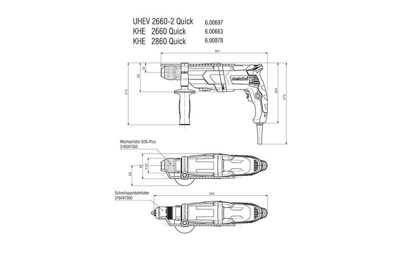 Metabo UHE 2660-2 Q Multi 800W, SDS Plus Rotary Hammer 4 Mode, Marathon Motor2