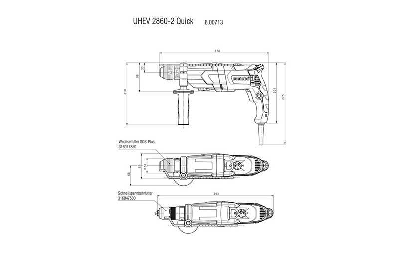 Metabo UHEV 2860-2 Quick 1100W, SDS Plus, Rotary Hammer 4 Mode - AIMS Industrial Supplies