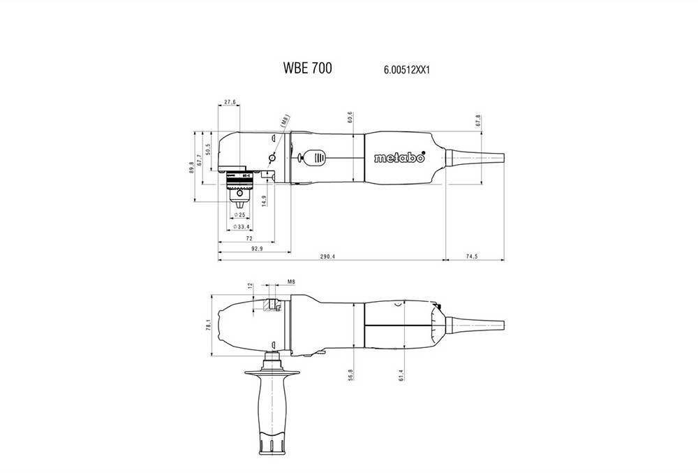 Metabo WBE 700 700W Right Angle Drill 2600 rpm 600512000 - AIMS Industrial Supplies