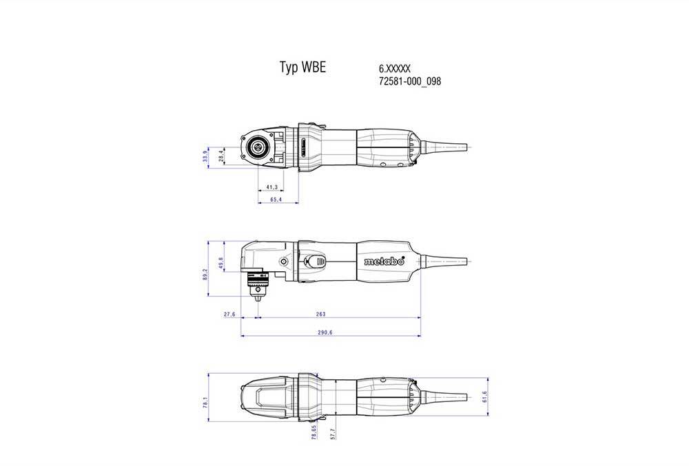 Metabo WBE 700 700W Right Angle Drill 2600 rpm 600512000 - AIMS Industrial Supplies