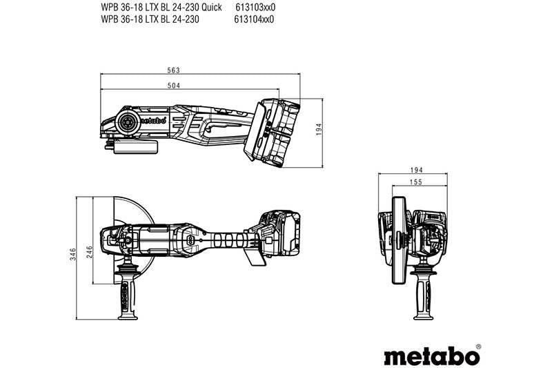 Metabo WPB 36 - 18 LTX BL 24 - 230 Quick Cordless Angle Grinder (Tool Only) - AIMS Industrial Supplies